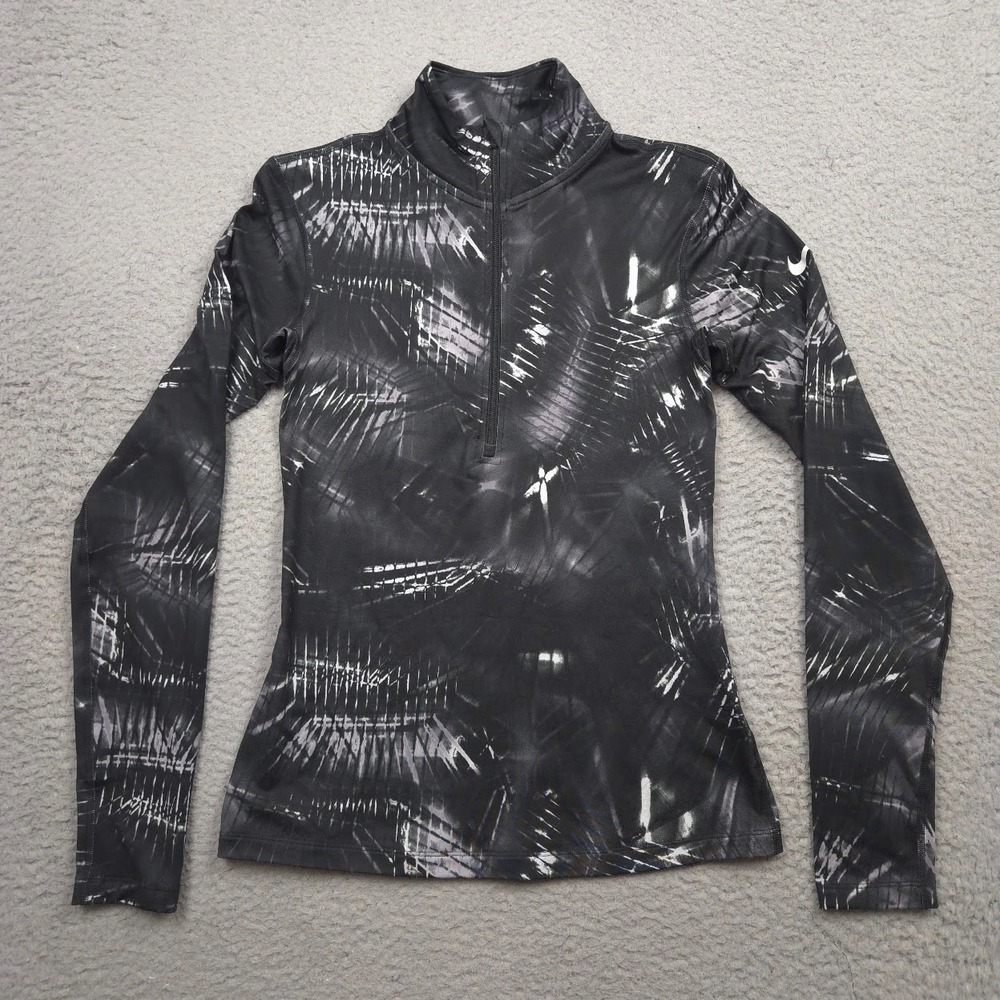 Nike Pro Warm Women S Dri-FIT 1/2 Zip Running Training Top Black White 835618